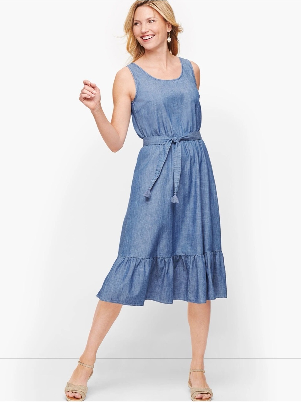 Talbots NWT Women's Denim Flounce Hem Dress Size 16 petite